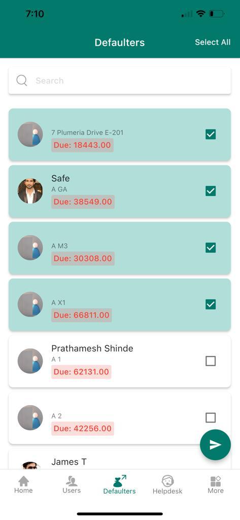 How can I view the defaulters in my ADDA and send them Email/SMS ...